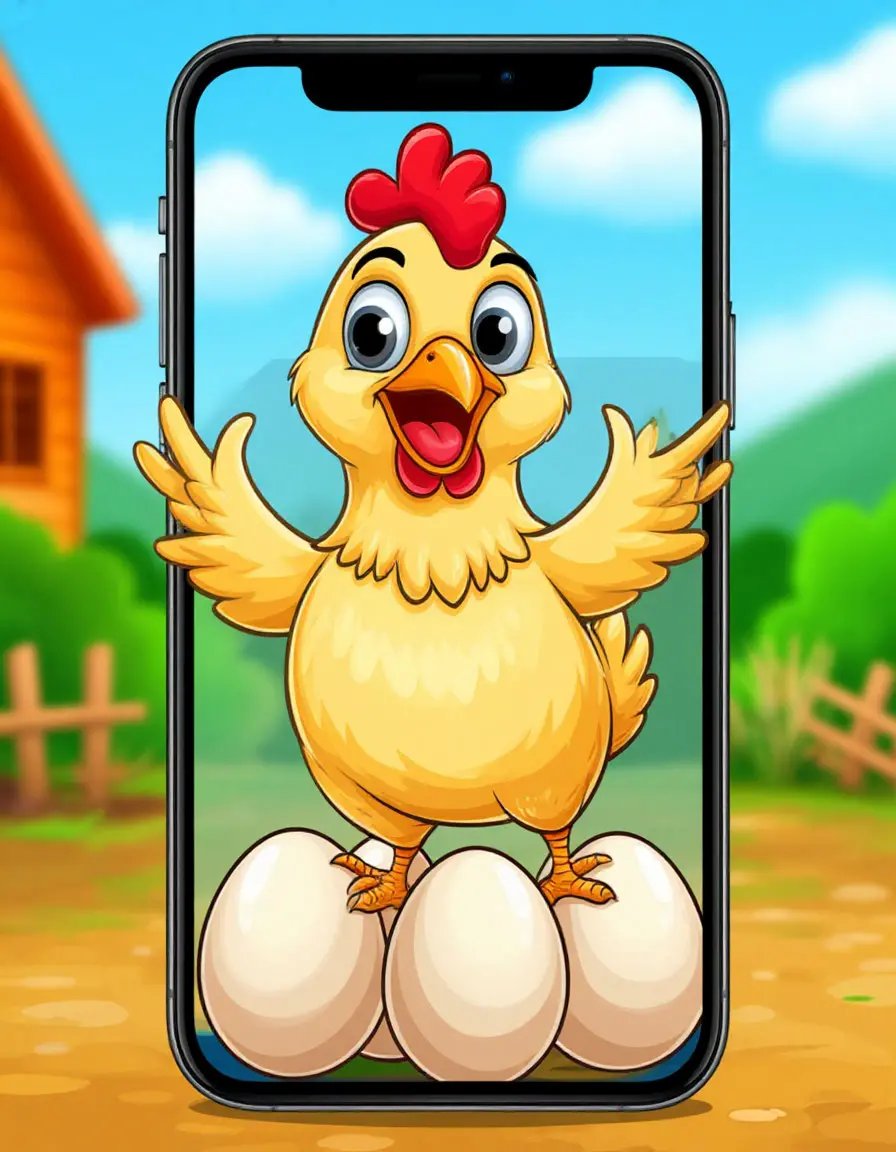 Phone showing BombChicken jumping on stacked bombs