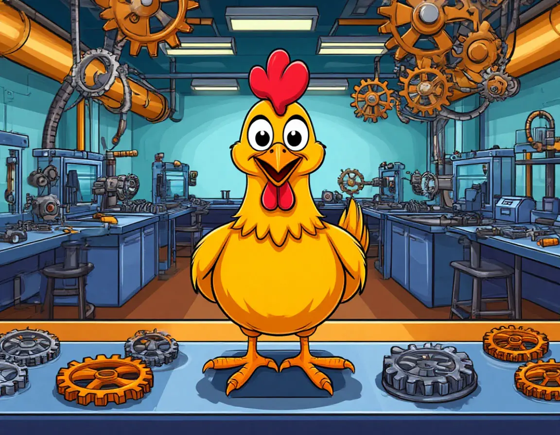 Practice room: assembly line with gears and patrol bots